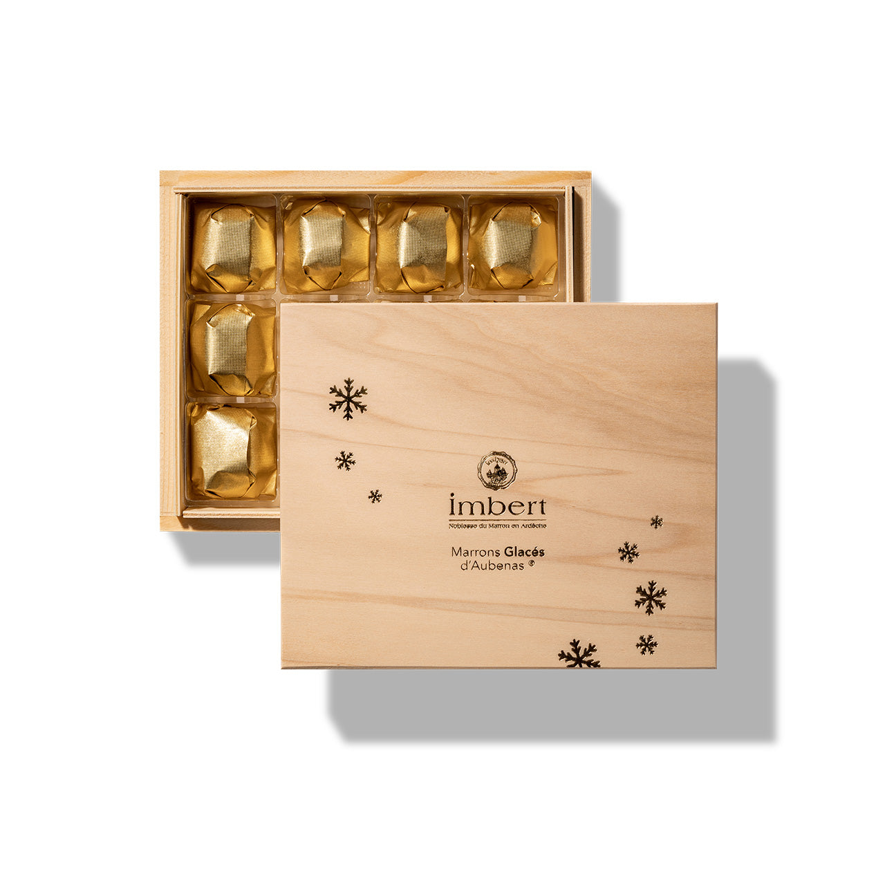 Coffret bois de Marrons Glacés Enveloppés