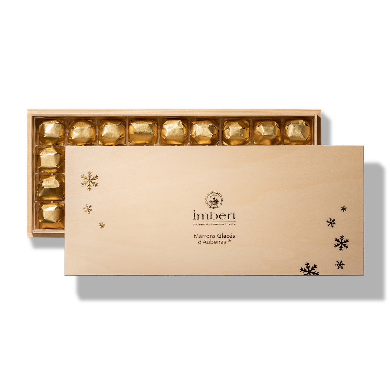 Coffret bois de Marrons Glacés Enveloppés