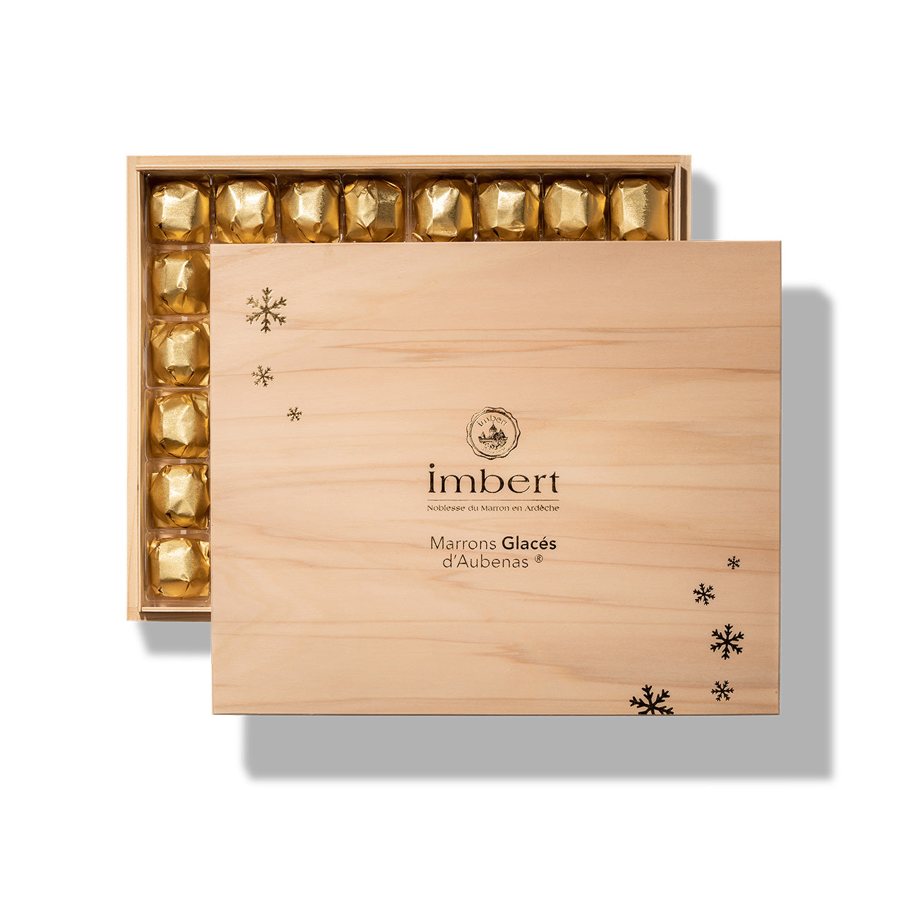 Coffret bois de Marrons Glacés Enveloppés